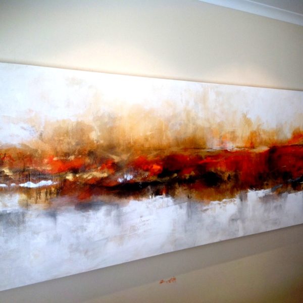 lakeoffire - 3m x 1m - a piece from my "signature range" which I painted in rich golds ,oranges, ochres and reds.